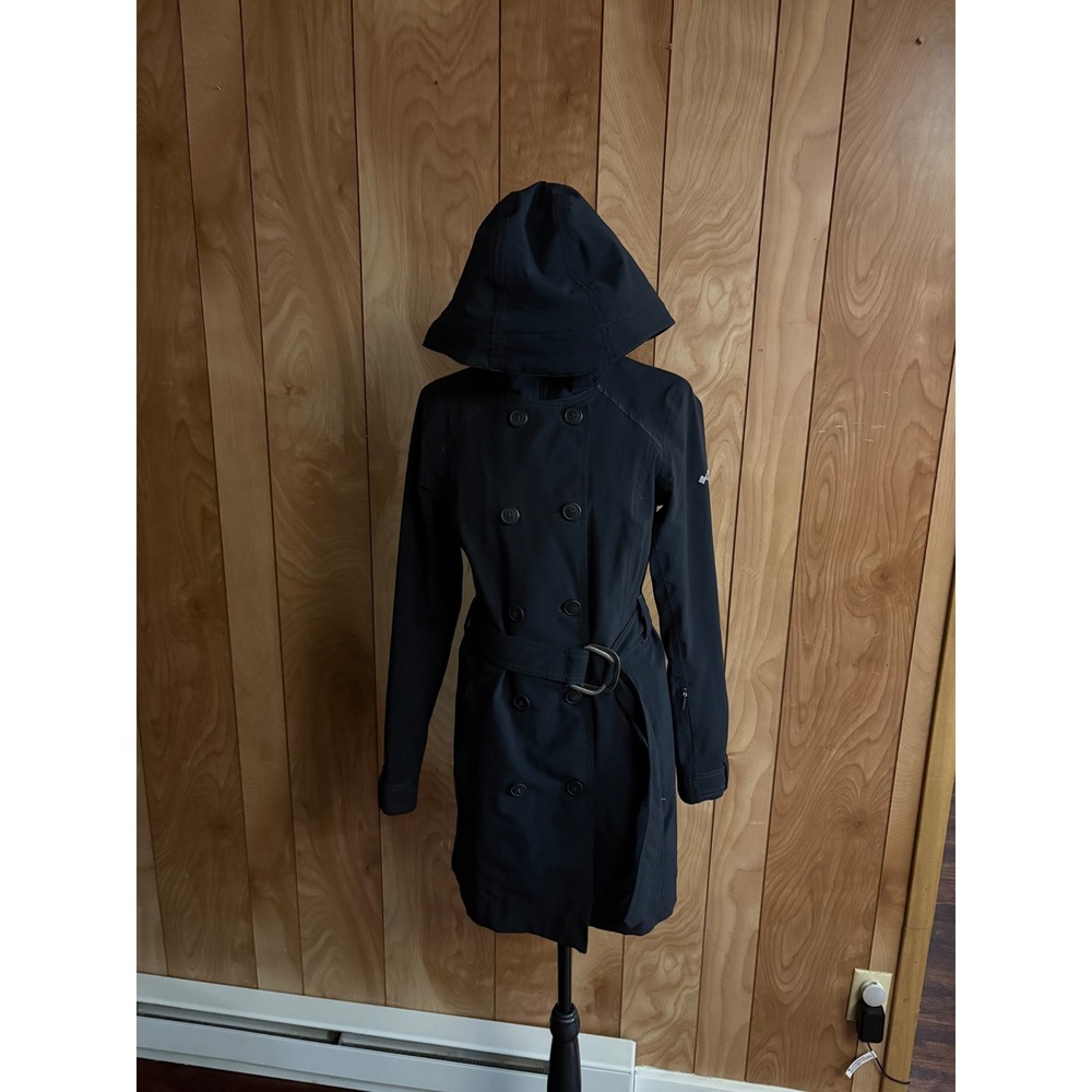 Columbia Womens Omni-Heat Black Insulated Trench Coat Belted‎ Hooded Jacket XS